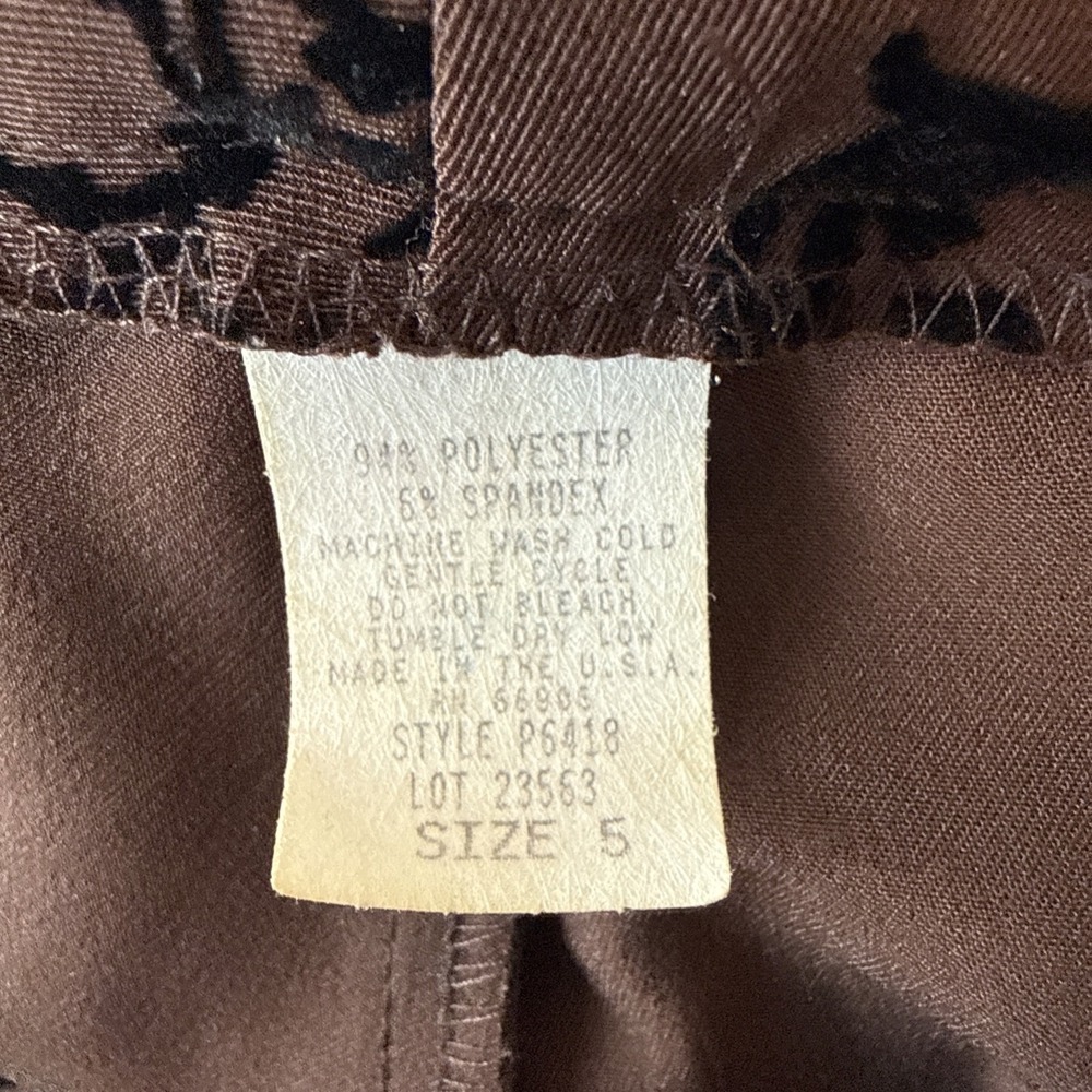 Vintage Star City Dress Pants Brown Velvet Burnout Flare Size 5 USA Grunge Goth - Picture 9 of 11